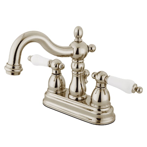 Heritage, 4" Centerset Bathroom Faucet, Polished Nickel